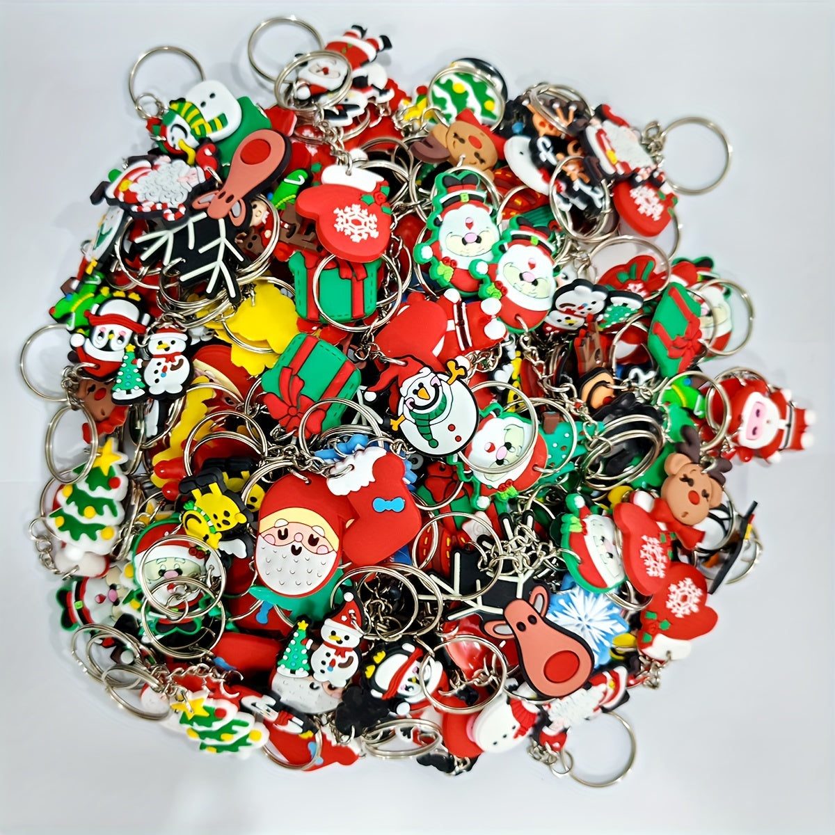 50 Pack Christmas Cartoon PVC Keychains Set for Party Favors and Gifts