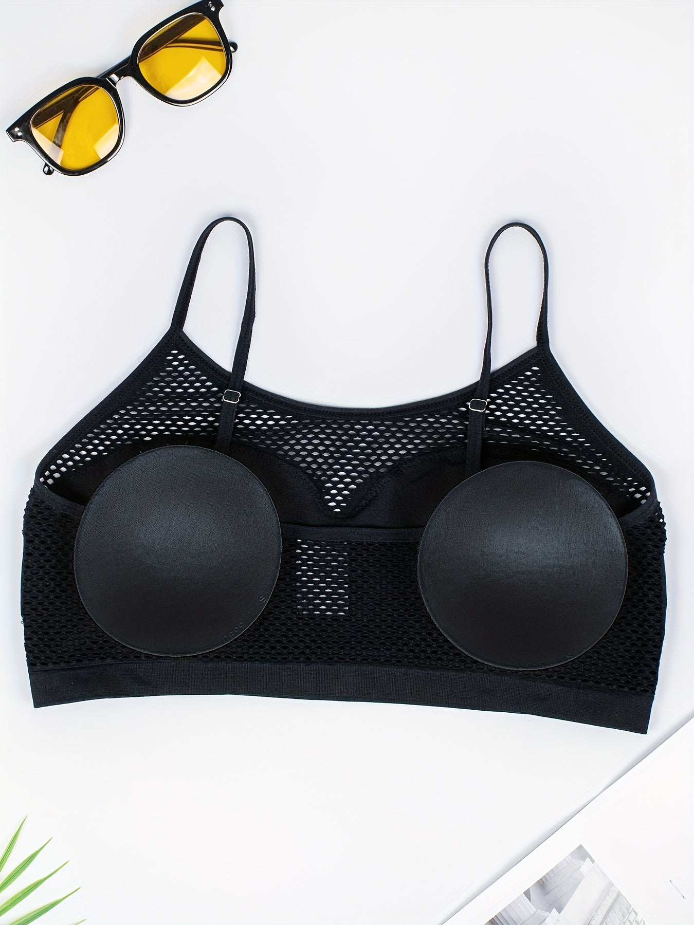 Women's Mesh Tank Top Bra with Removable Pads Solid Color Lingerie