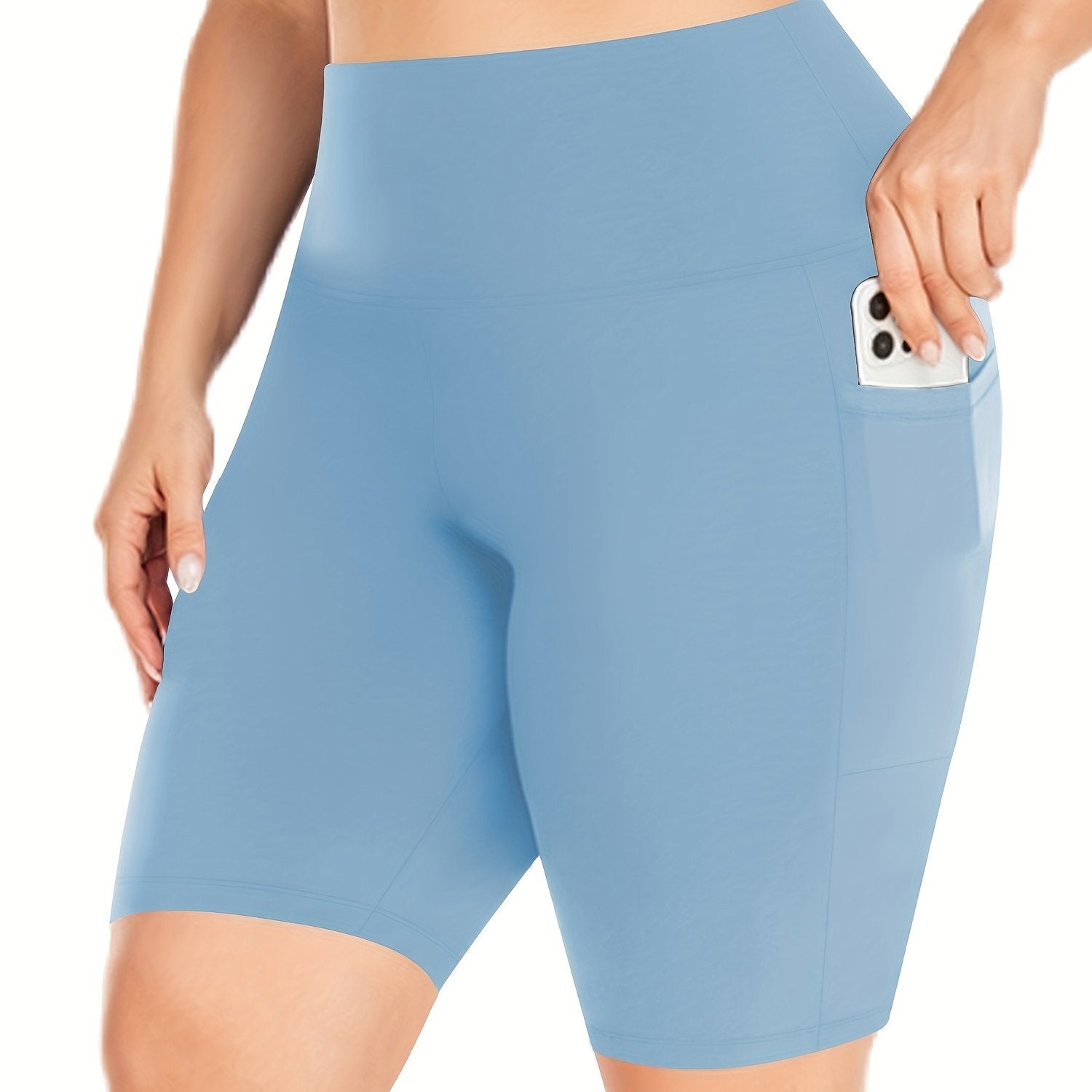 Plus Size Solid High Waist Pocket Leggings Casual Spring Summer Women