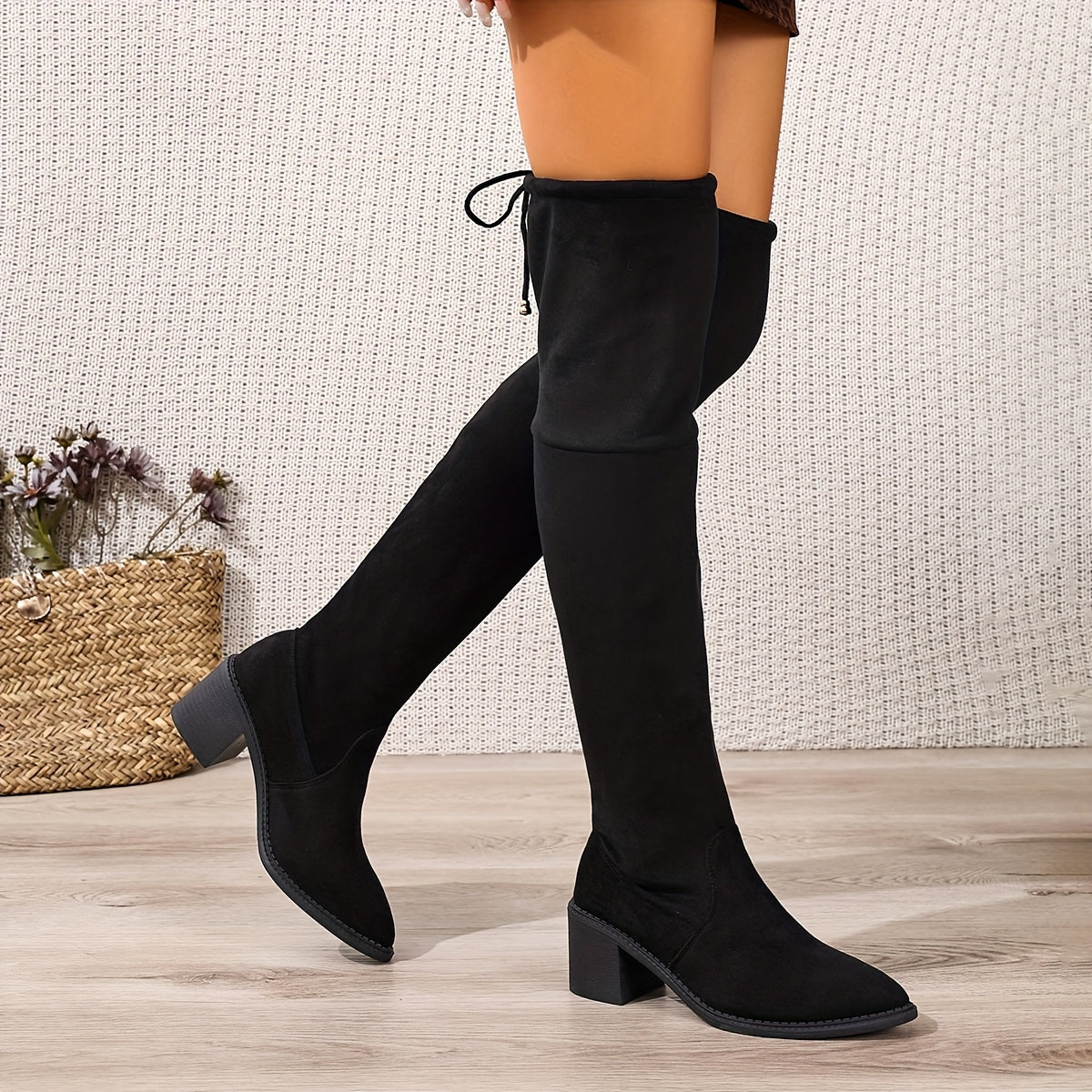 Women's Knee-High Faux Leather Slip-On Chunky Heel Boots for Formal and Casual Wear