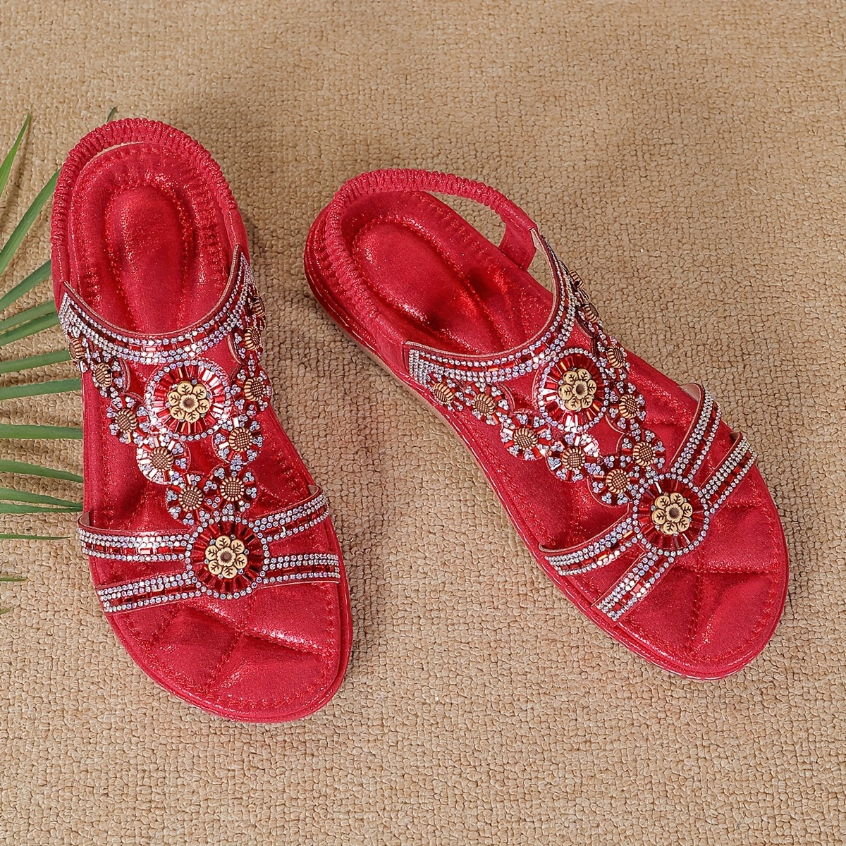 Women's Bohemian Open-Toe Rhinestone Sandals Lightweight Comfortable Durable