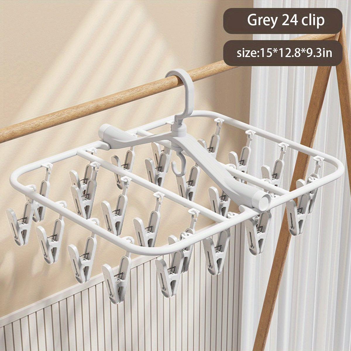 Multi-Functional Sock Hanger with Clothespins Foldable Underwear Drying Rack Windproof Hook
