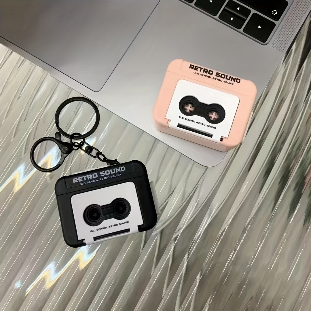 Retro Vinyl Tape Recorder Keychain Mini Cassette Tape Charm PVC Audio Gift