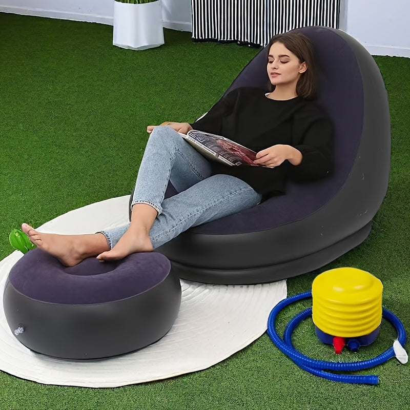 Inflatable Lazy Sofa Chair with Footrest Portable Foldable Outdoor Lounger