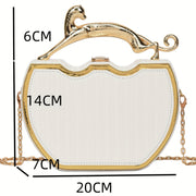 White Clutch Bag with Gold Chain Strap and Kiss Lock Closure for Daily Use