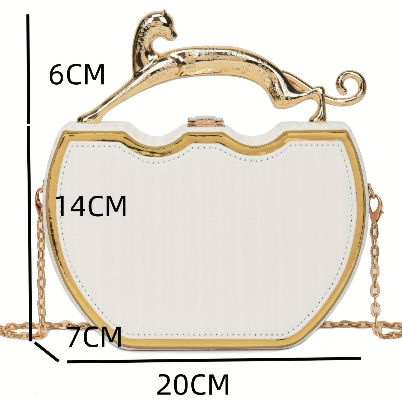 White Clutch Bag with Gold Chain Strap and Kiss Lock Closure for Daily Use