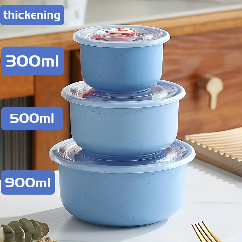 3-Piece Wheat Straw Plastic Food Storage Bowls Microwave Safe for Kitchen Camping and Picnic