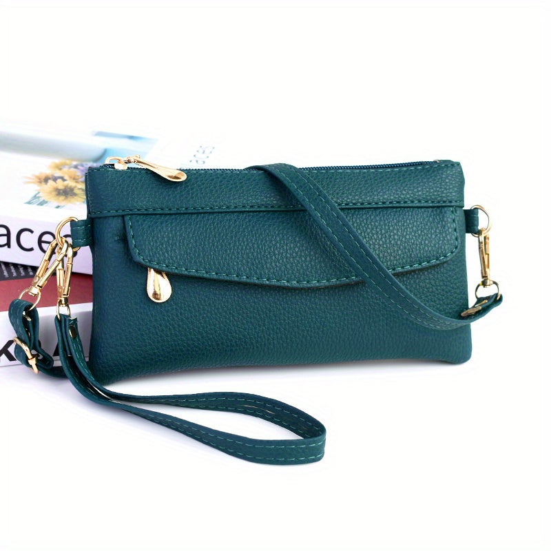 Long Wallet with Zipper Coin Purse and Wristband Leather Slim Minimalist Envelope Style