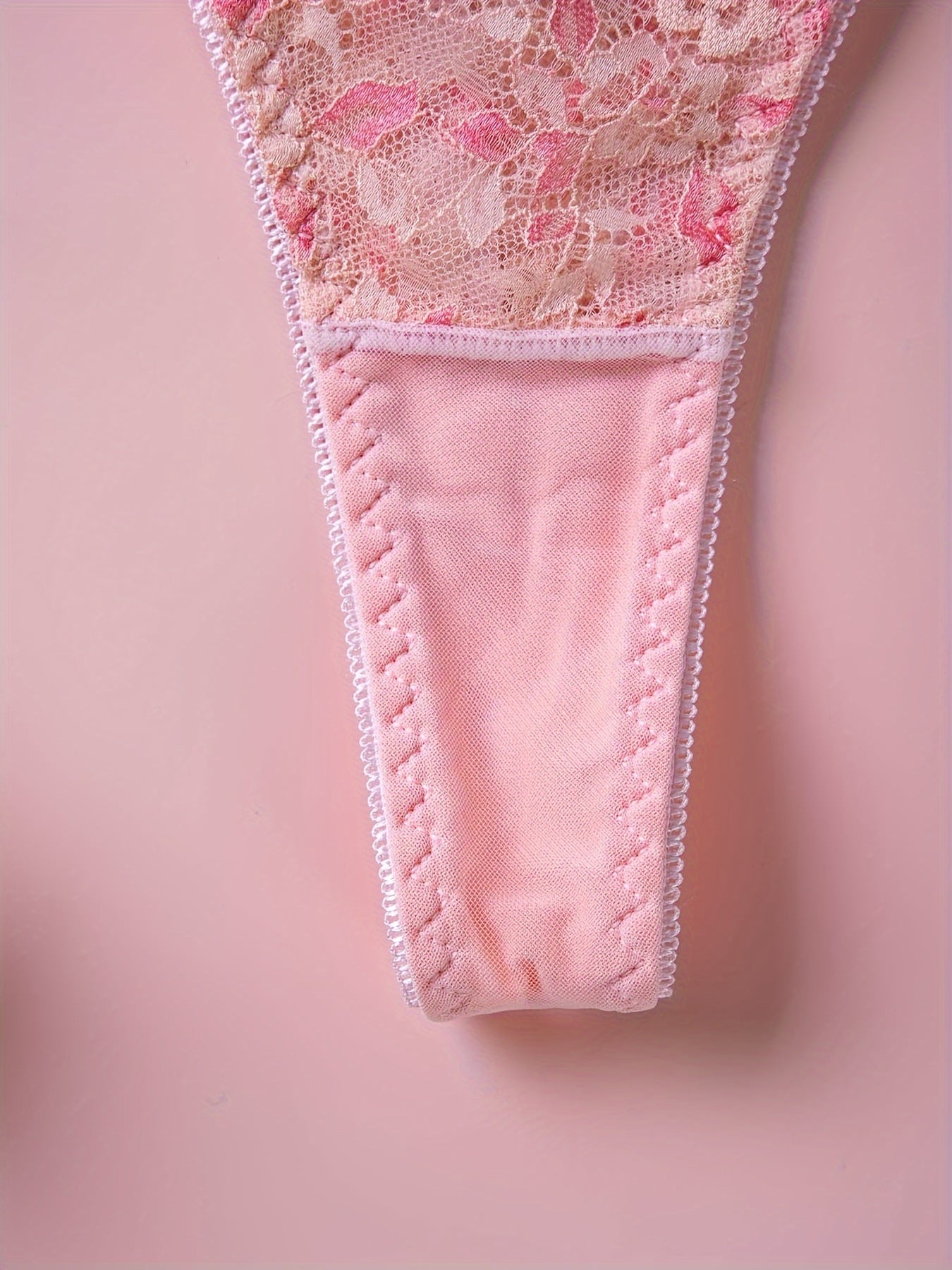 Women's Floral Lace Thong and Bow Tie Panties Lingerie