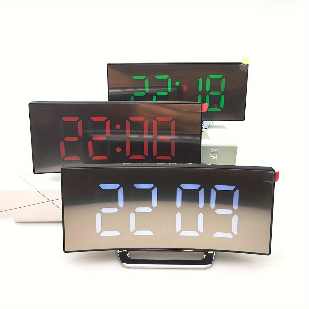 LED Mirror with Clock and Alarm Dimmable USB Battery Powered for Home Decor