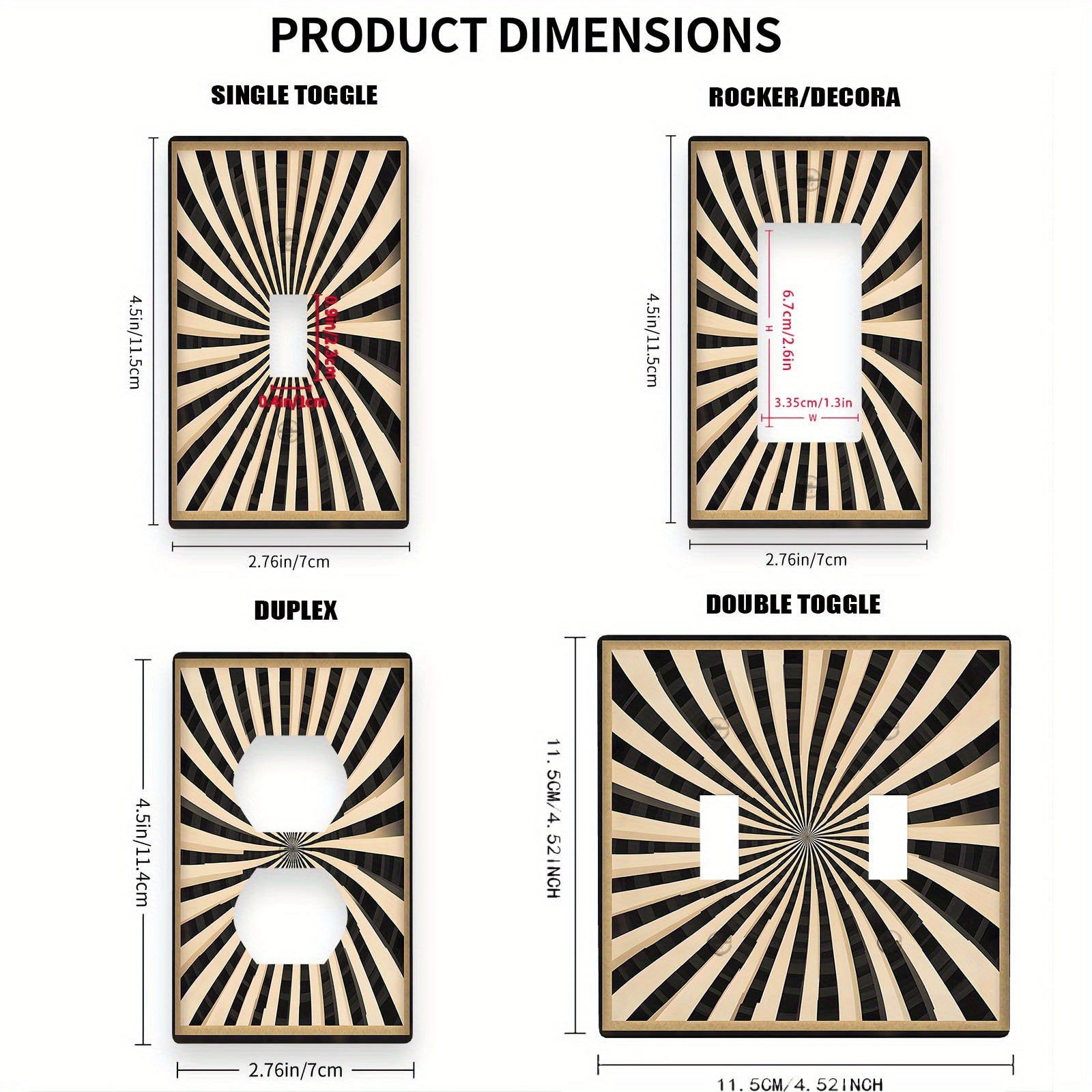 1 dona Yagona/Ikkita Gang Spiral naqshli dekorativ devor switch plitkasi - issiqlik va rang o'zgarishiga chidamli, batareya yoki elektr talab qilinmaydi