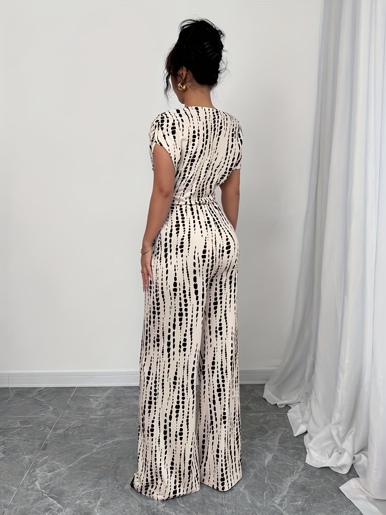 Plus Size Women's Bohemian Snake Print Jumpsuit Asymmetric One-Shoulder Batwing Sleeves