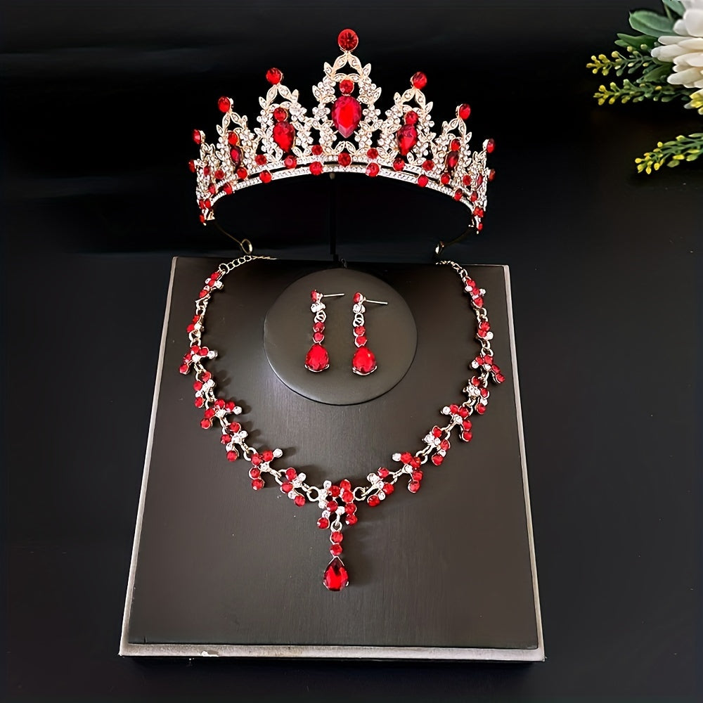 Women Bridal Jewelry Set Crystal Tiara Earrings Necklace for Weddings and Parties
