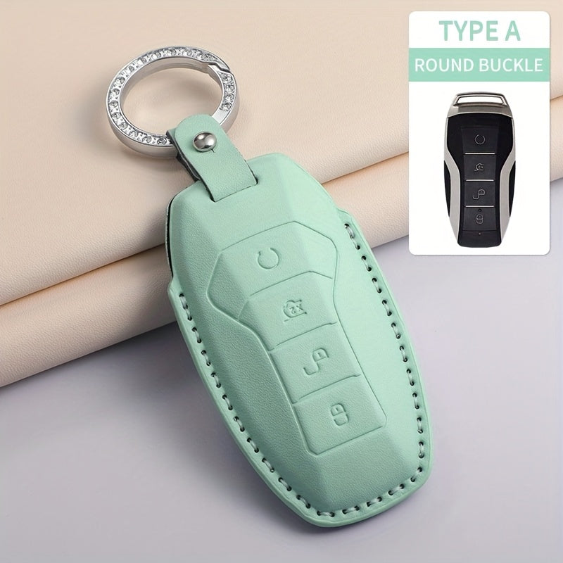 Car Key Cover Leather Case with Diamond Accent for Light Blue Green Purple Models