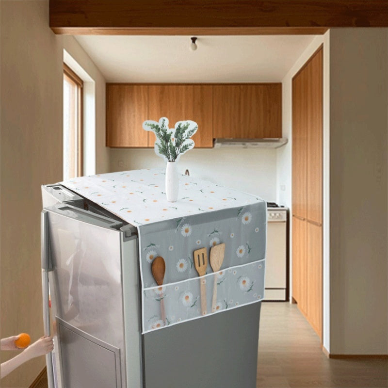 PE Refrigerator Cover Floral Pattern Scratch-Resistant Dust-Proof Durable Appliance Protector