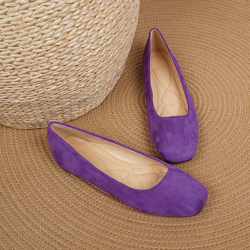 Zapatos planos de punta cuadrada para mujer, transpirables y sin cordones, comodidad para todas las estaciones