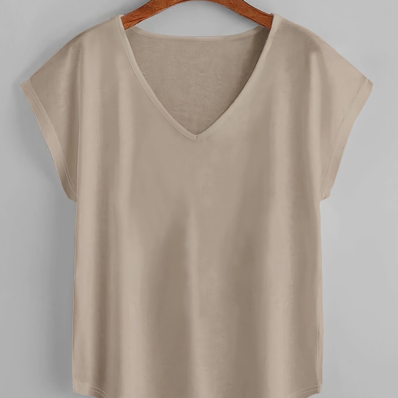 Camiseta de manga corta de color sólido para mujer, cuello en V, para primavera y verano, casual