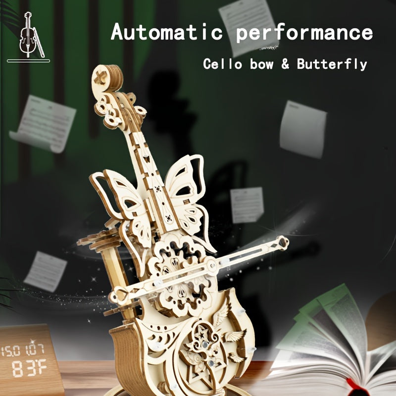Handmade Wooden Music Box Cello Model for Valentine's Day Holidays and Birthdays