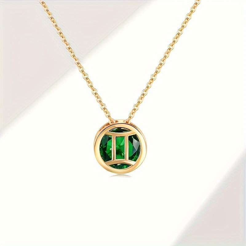 Bohemian Birthstone Pendant Necklace Double-Sided Cubic Zirconia Women Gift