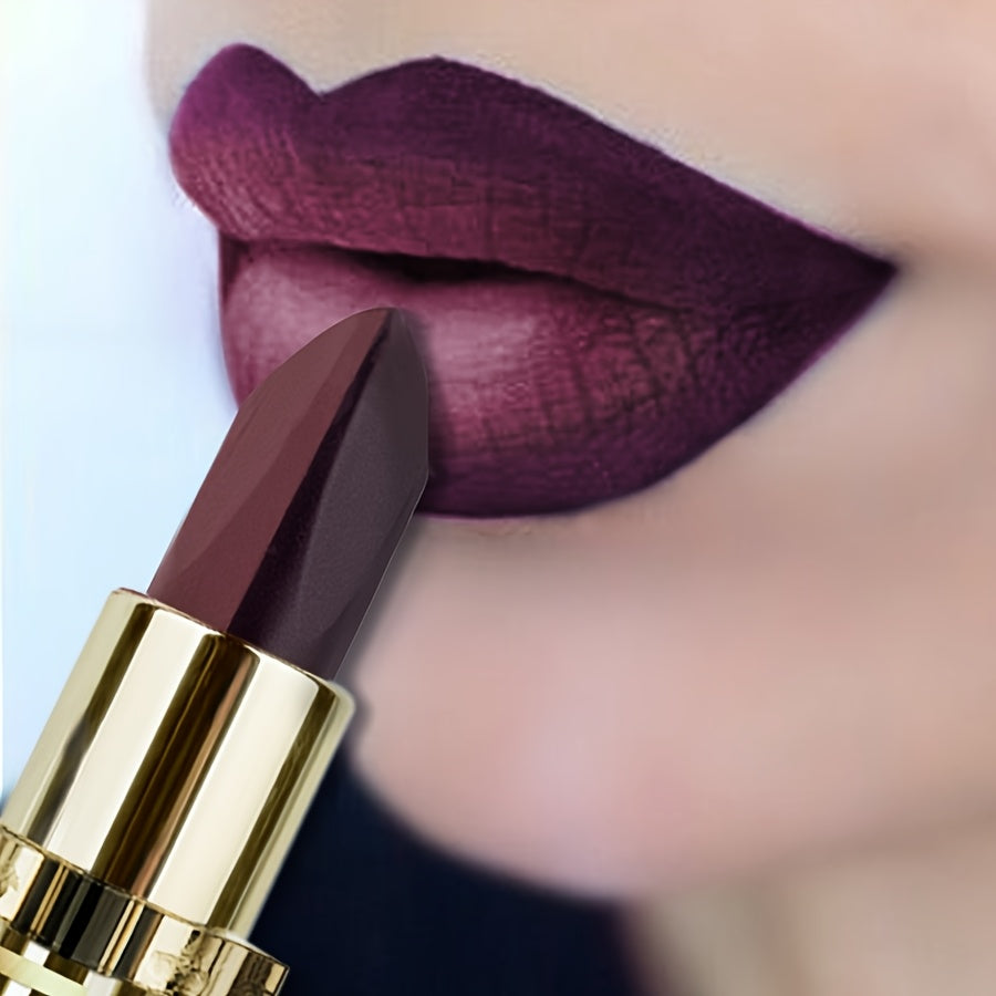 Women Matte Lipstick Waterproof Long-Lasting Burgundy and Gold Shades