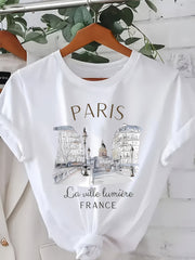 Women's Plus Size Paris Cityscape Graphic T-Shirt Soft Stretchy Fabric Casual Top