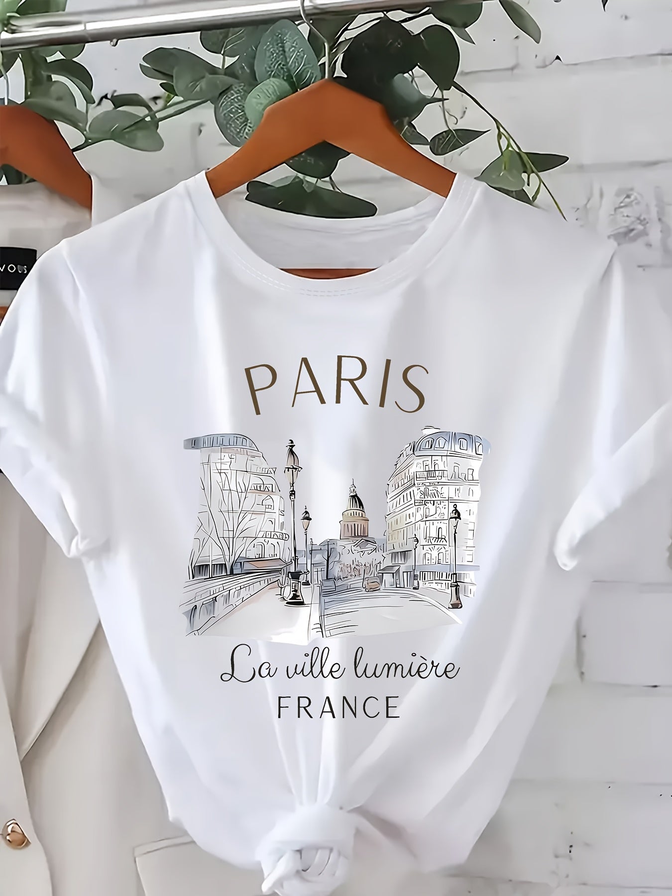 Women's Plus Size Paris Cityscape Graphic T-Shirt Soft Stretchy Fabric Casual Top