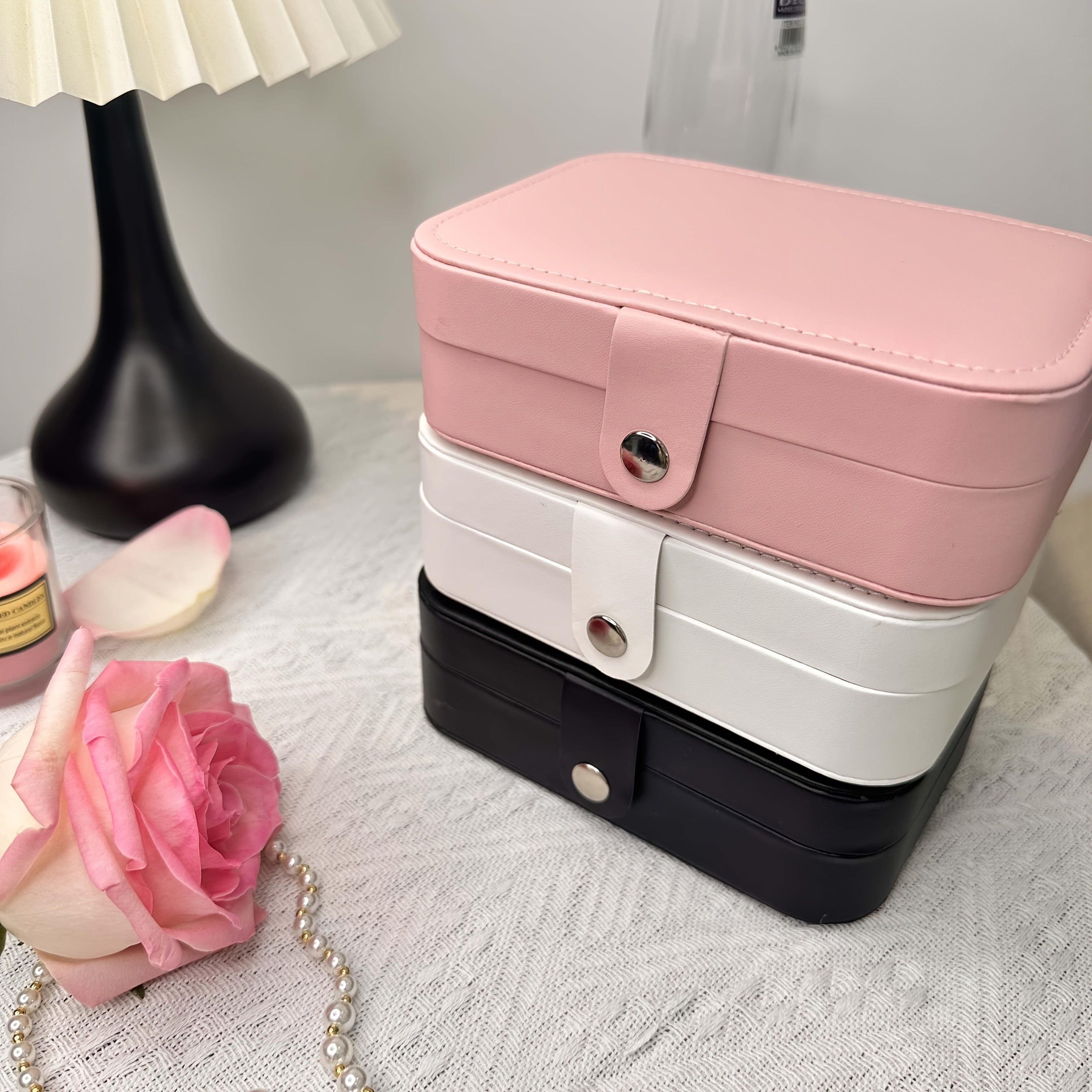 Double Layer Jewelry Storage Box with Lock and Soft Fabric Lining for Earrings Necklaces Rings