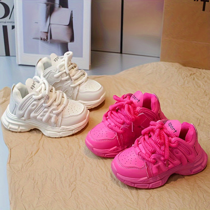 Girls' Breathable Microfiber Synthetic Leather Casual Sneakers with Anti-Slip Rubber Sole