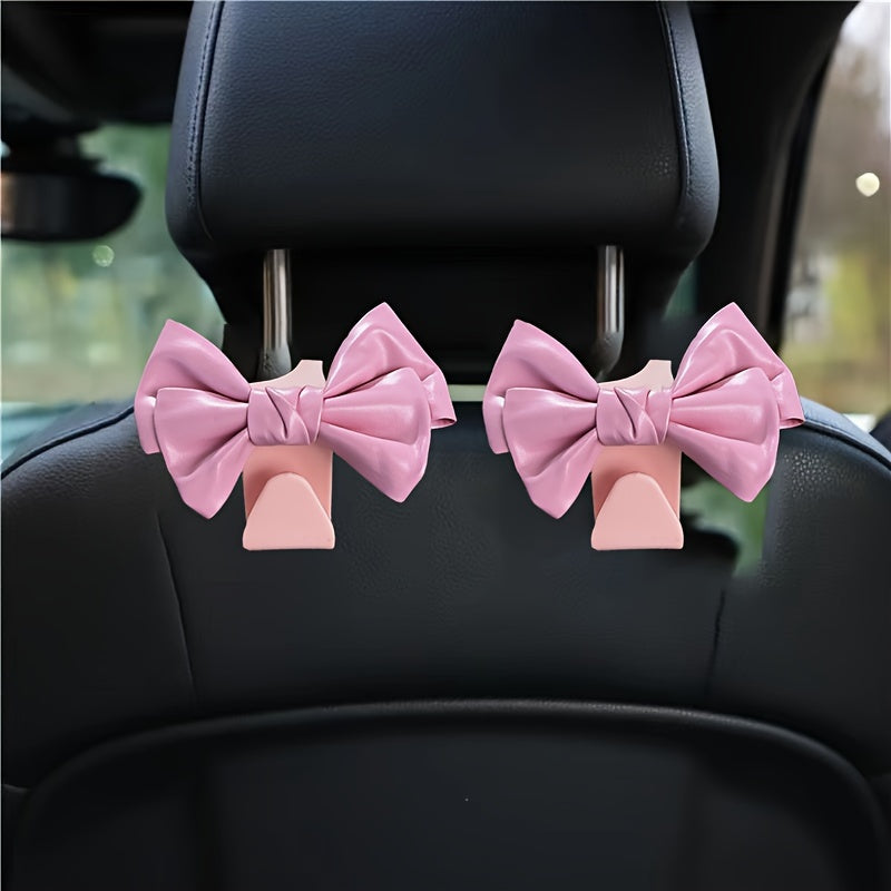 2PCS Ganchos para asientos de coche de cuero PU con lazo blanco y rosa, organizador, decoración interior