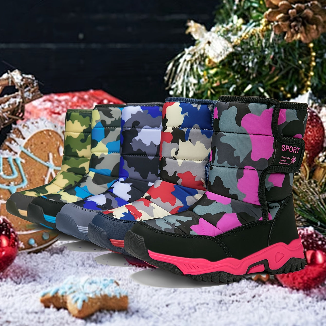 Kids Winter Boots Waterproof Non-Slip High Top Camo Pattern for Boys and Girls