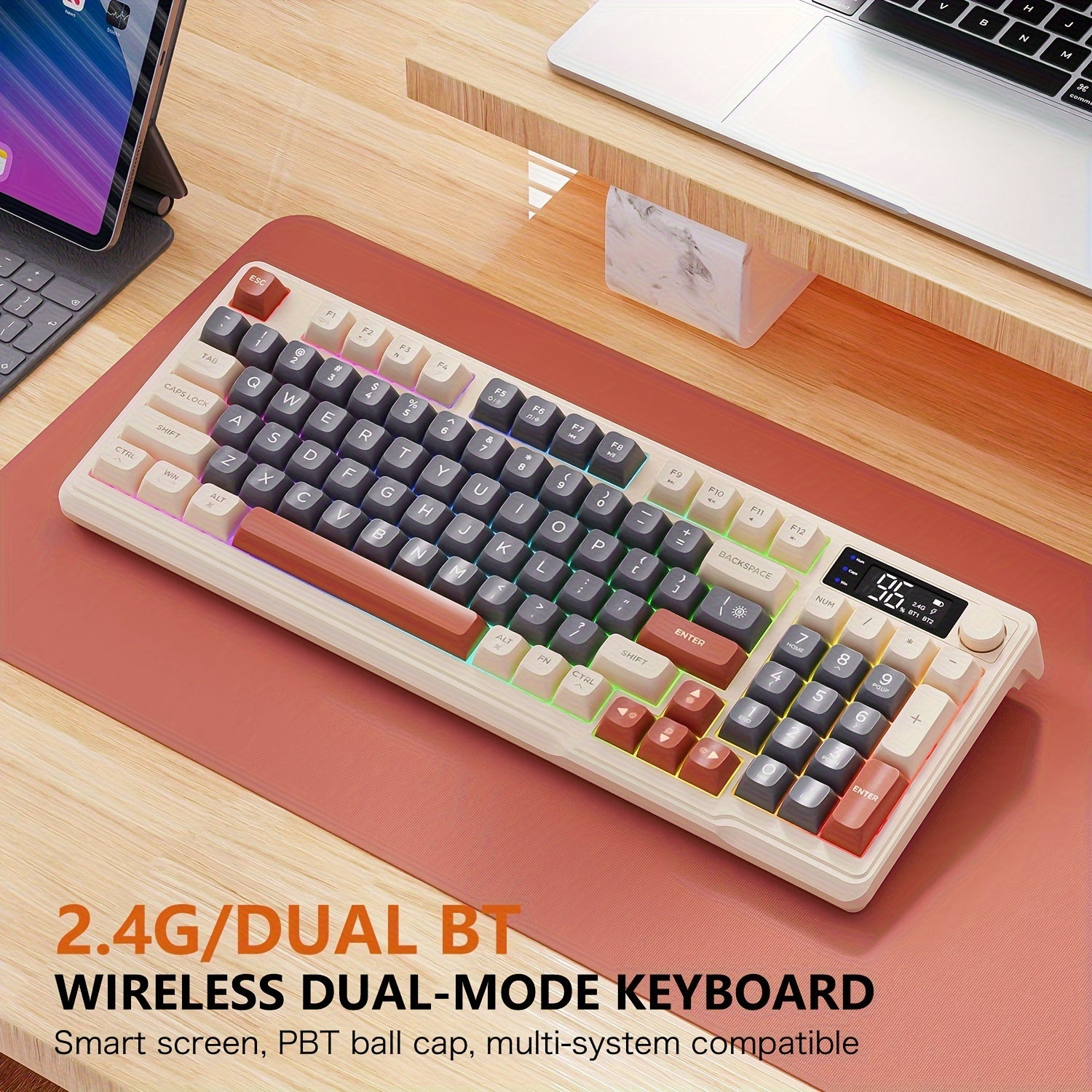 Teclado inalámbrico para juegos 2.4GHz Bluetooth RGB retroiluminado con sensación mecánica compacto TKL recargable