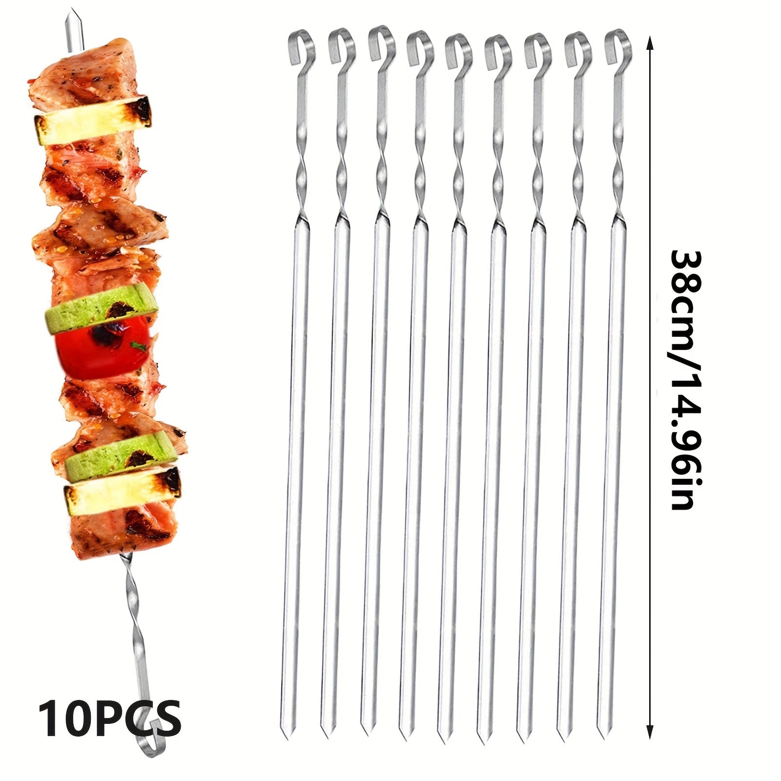 10x Stainless Steel BBQ Skewers for Grilling and Camping