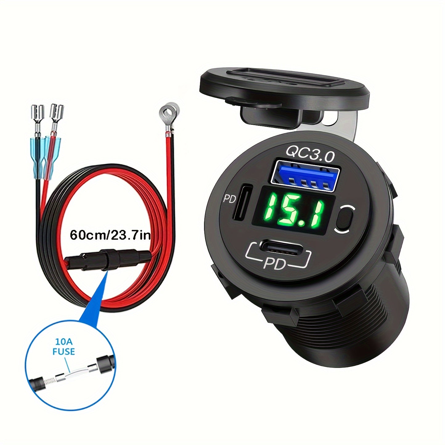 Fast Charging Car Charger USB Type-C QC3.0 Dual PD Ports LED Display