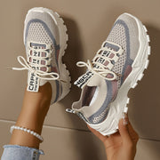 Women’s Color-Block Woven Sneakers Breathable Fabric Lightweight Running Shoes