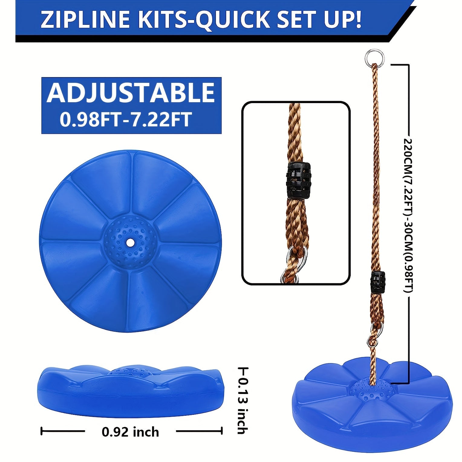 Bitta apelsin rangli polyester zip line to'plami, 15.24 metr, bolalar va kattalar uchun mos, maksimal yuk 149.69KG, jangchi to'siqlar kurslari uchun ideal.