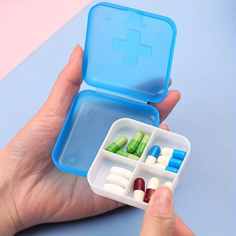 Small Portable Pill Box Four-Compartment Travel Organizer Storage Container