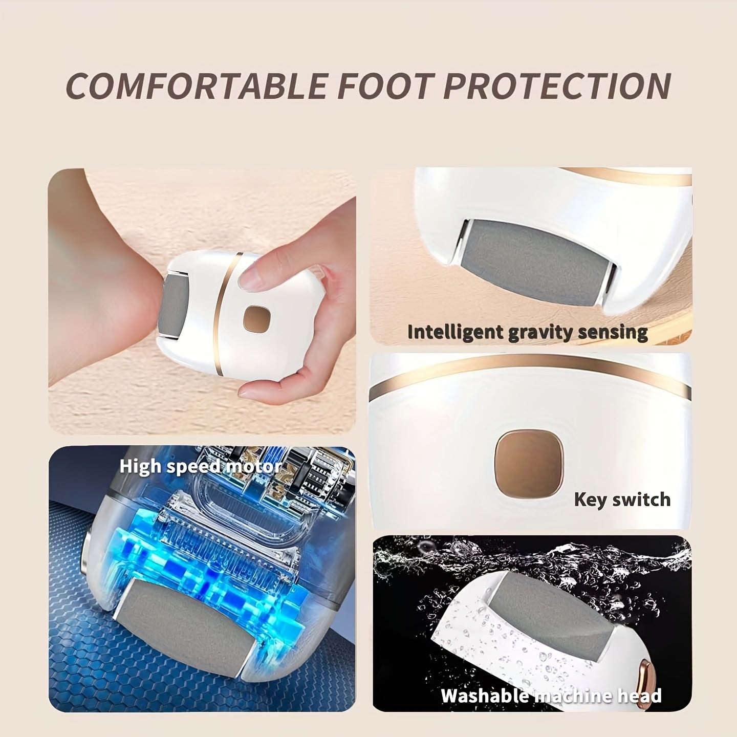 Portable Foot Grinder with 3 Replaceable Heads USB Rechargeable Callus Remover for Hard Skin