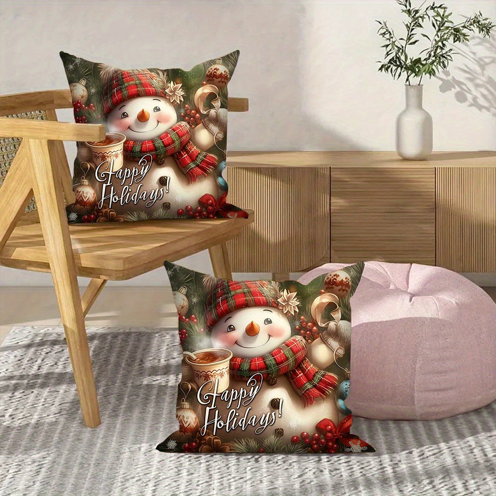 Set of 2 Christmas Snowman Throw Pillow Covers 18x18 Inches Polyester Blend Washable