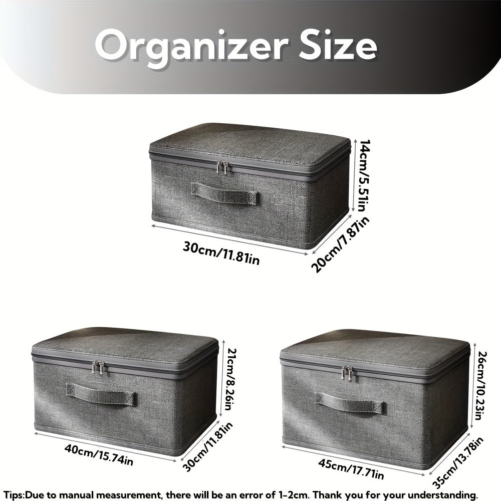 Large Gray Foldable Storage Bags with Reinforced Handles for Clothes and Bedding