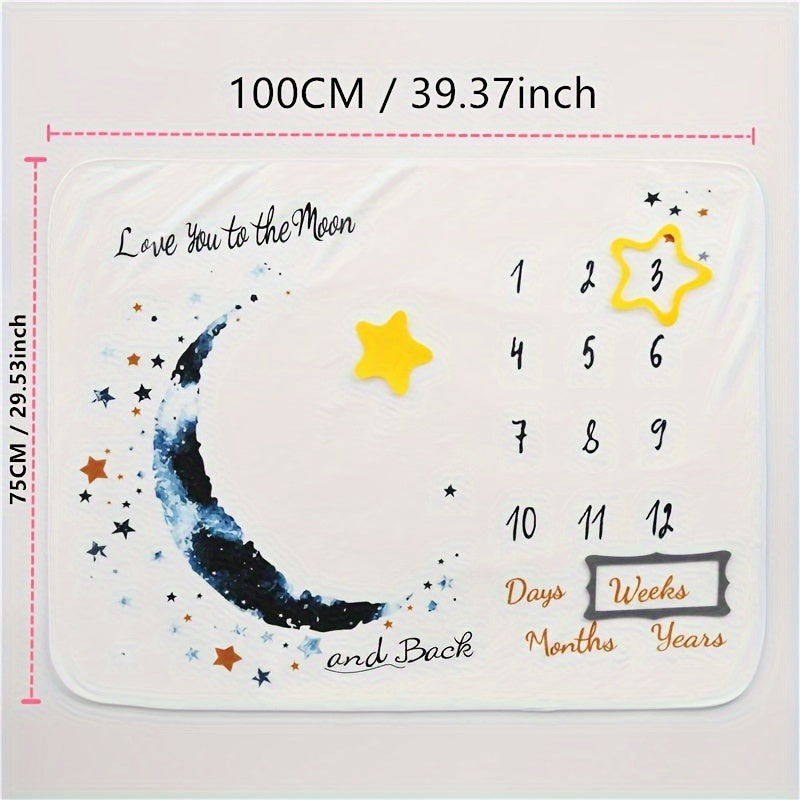Baby Milestone Blanket Flannel Moon Print for Monthly Photography Growth