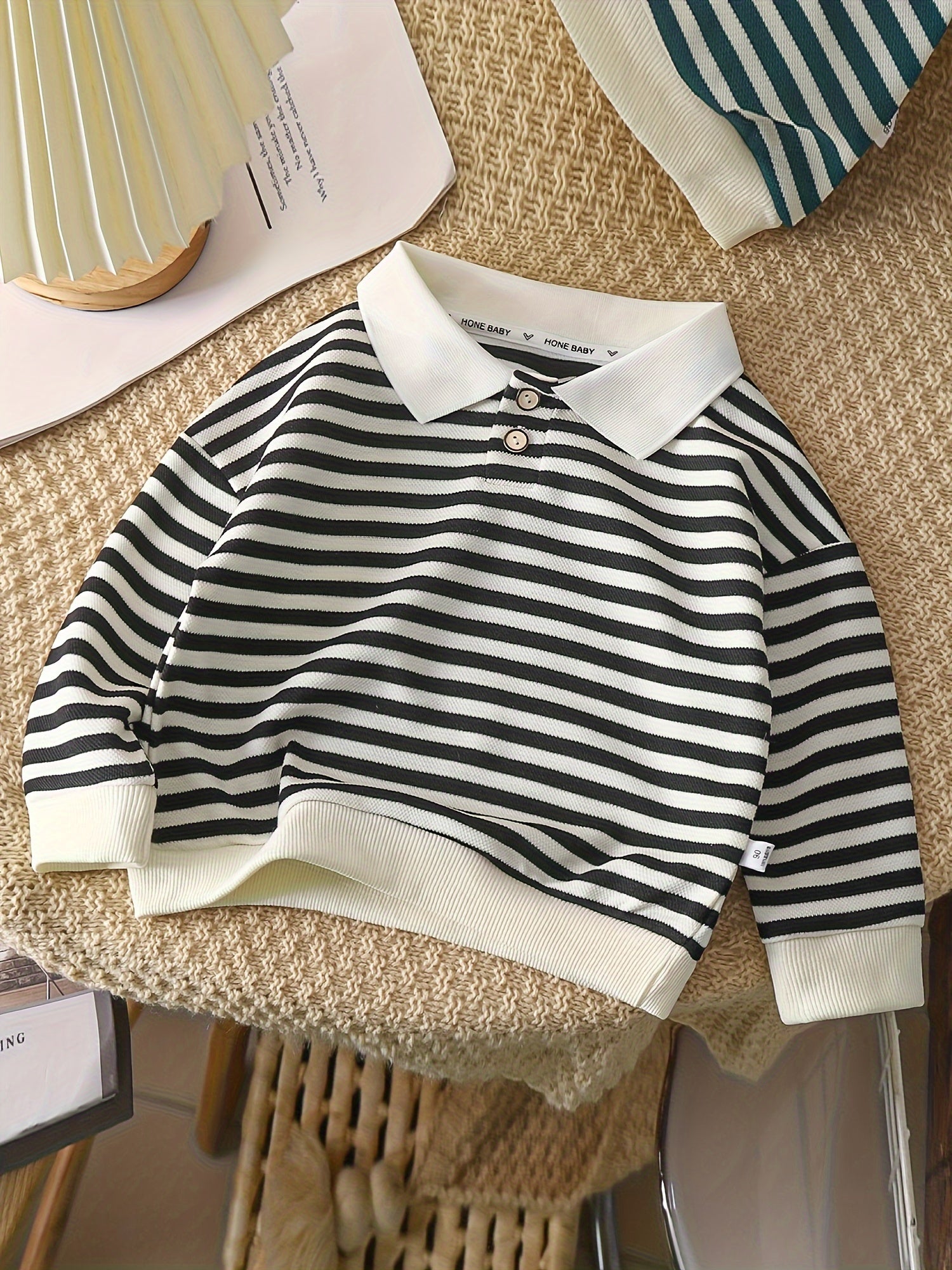 Kids Boys Striped Lapel Top Casual Spring Fall Woven Polyester