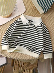 Chiziqli yaka bluzka o'g'il bolalarni iliq va zamonaviy saqlaydi!