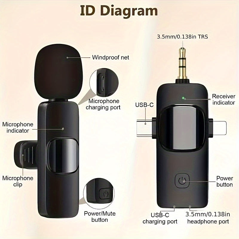 Wireless Lavalier Microphone for Mobile Phones Cameras and Computers 3-in-1 Wireless Condenser for Interviews Podcasts Vlogs