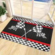 Flannel Racing Flag Mat Non-Slip Checkered Design 1.1cm Thick for Living Room Bedroom