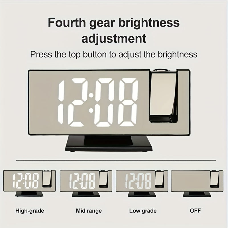 3D LED Mirror Clock with USB Power Temperature Display Auto Brightness Black Digital Bedroom Living Room