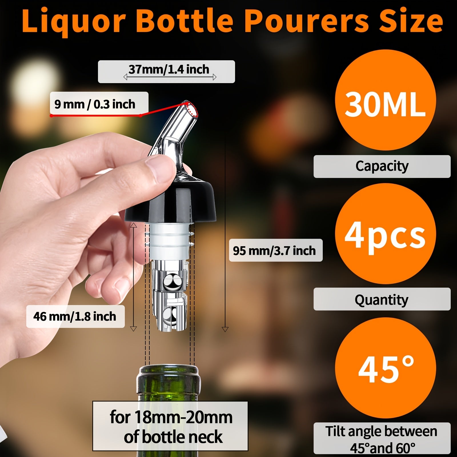 Two 1oz Alcohol Pourers for Tequila Whiskey and Cocktails Barware Accessories
