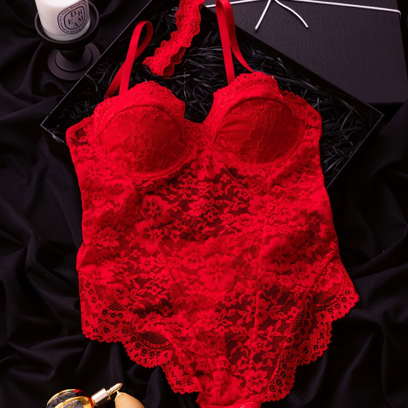 Women's Lace Teddy with Cut-Out Back and Thong Bodysuit Lingerie