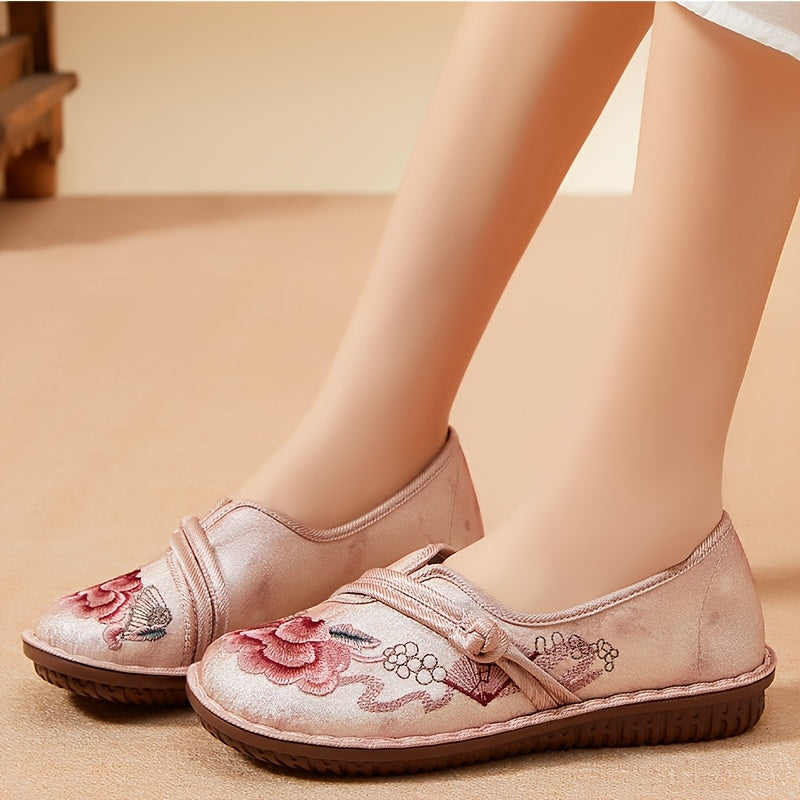 Women's Floral Embroidered Flats Casual Slip-On Shoes Breathable Linen