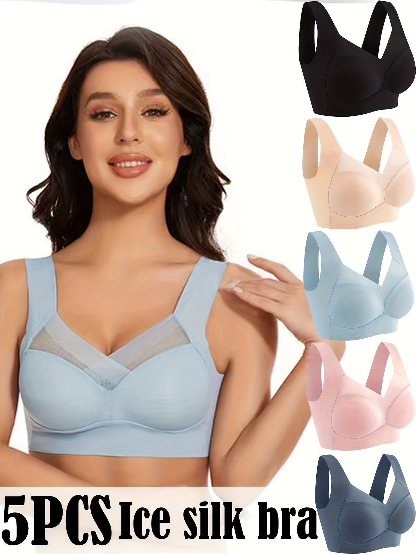 Women's Wireless Seamless Sports Bra with Wide Straps, Full Coverage, 5 Colors