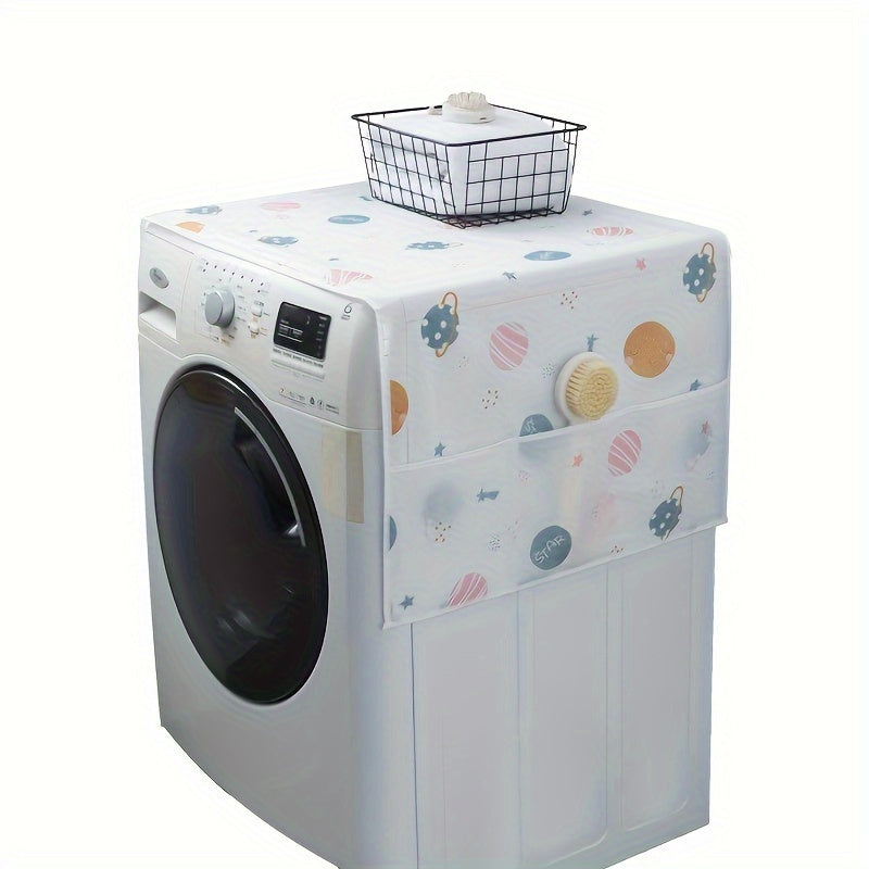 Feather Print Dust Cover for Refrigerator and Washing Machine Water Oil Resistant Storage Pockets